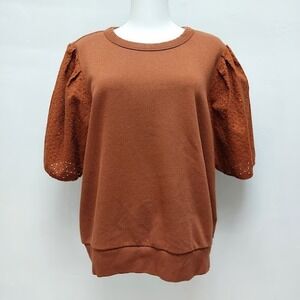 Gap Puff Sleeve Sweatshirt Women's Large Boho Rust Brown Cottagecore Cozy